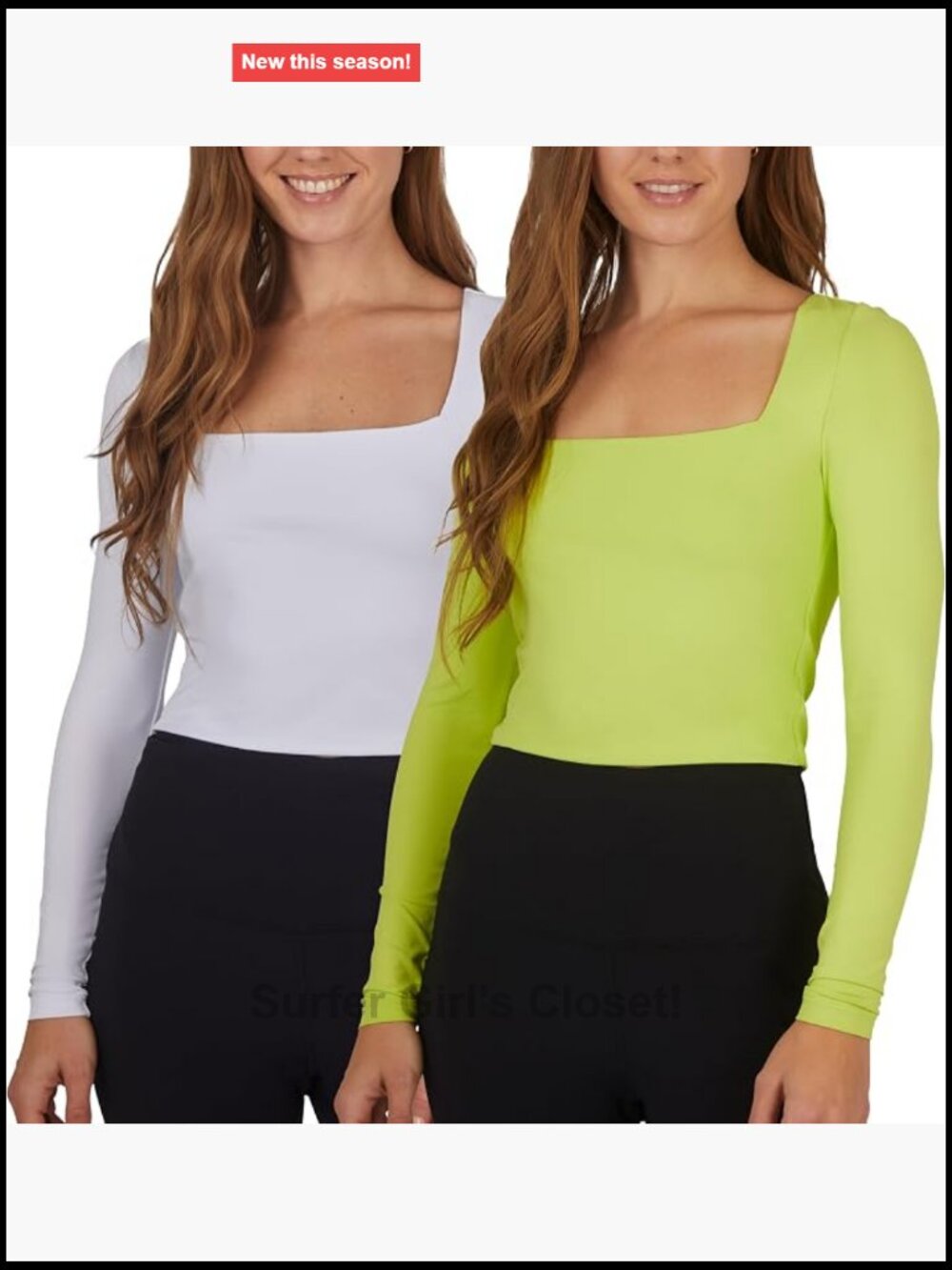 2 Pack Square Neck Cropped Long Sleeve Tops for Women, Lightweight Contour